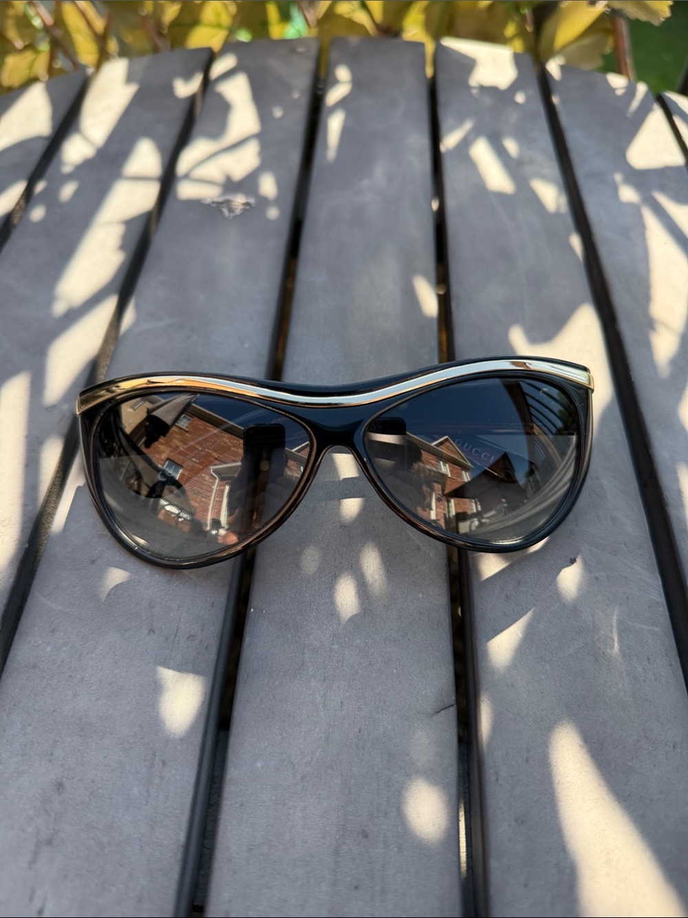 Authentic Gucci Black Cat-Eye Sunglasses with Gold Trim vintage